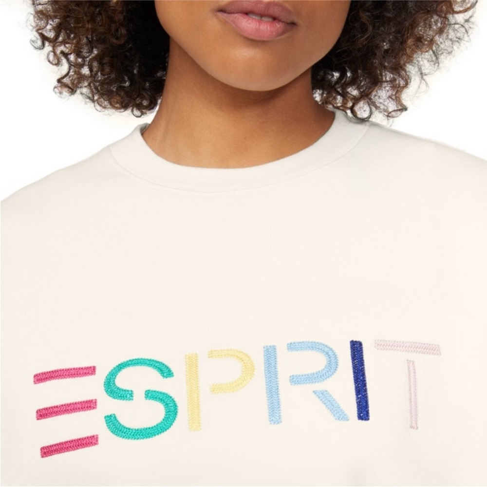 Esprit Cream Sweatshirt with Multicolor Embroidered Logo